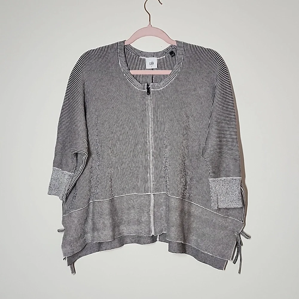 Cabi Cupids Cardigan Sweater Vertical Stripe Side Ties Full Zip Womens Small
